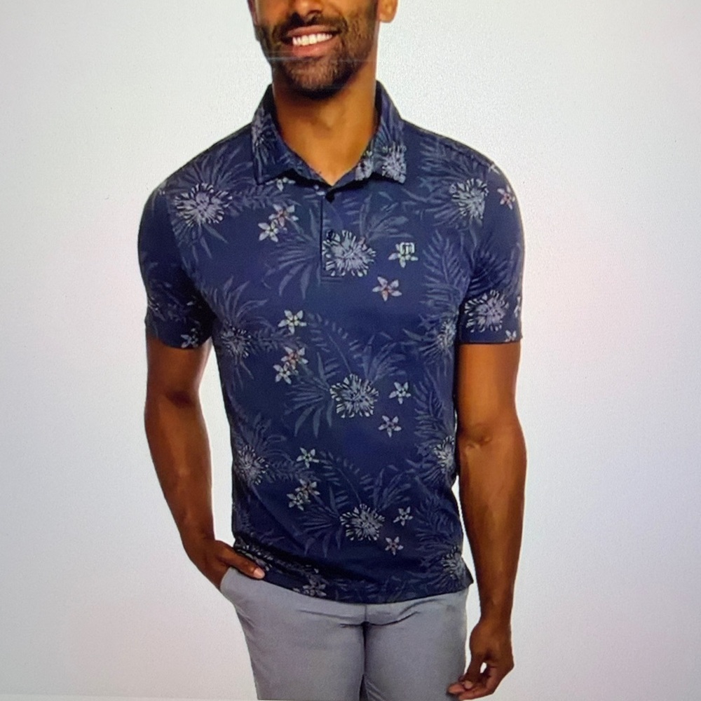 Travis Mathew Navy Blue Floral Polo